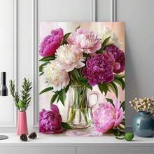 1 Stück 5D Diamant Malerei Set - 30X40Cm Blumen Pfingstrose Vase, komplette runde Leinwand mit allen benötigten Werkzeugen, perfekt für Anfänger und Erwachsene, ein ideales Wandbild Geschenk zum Muttertag, Dekoration für Schlafzimmer und Wohnzimmer - Charms - Übersicht 3