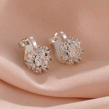 2pcs Fashion Luxury Crystal Cross Clip-On Earrings, Suitable For Daily Wear For Women - Silver - View 3