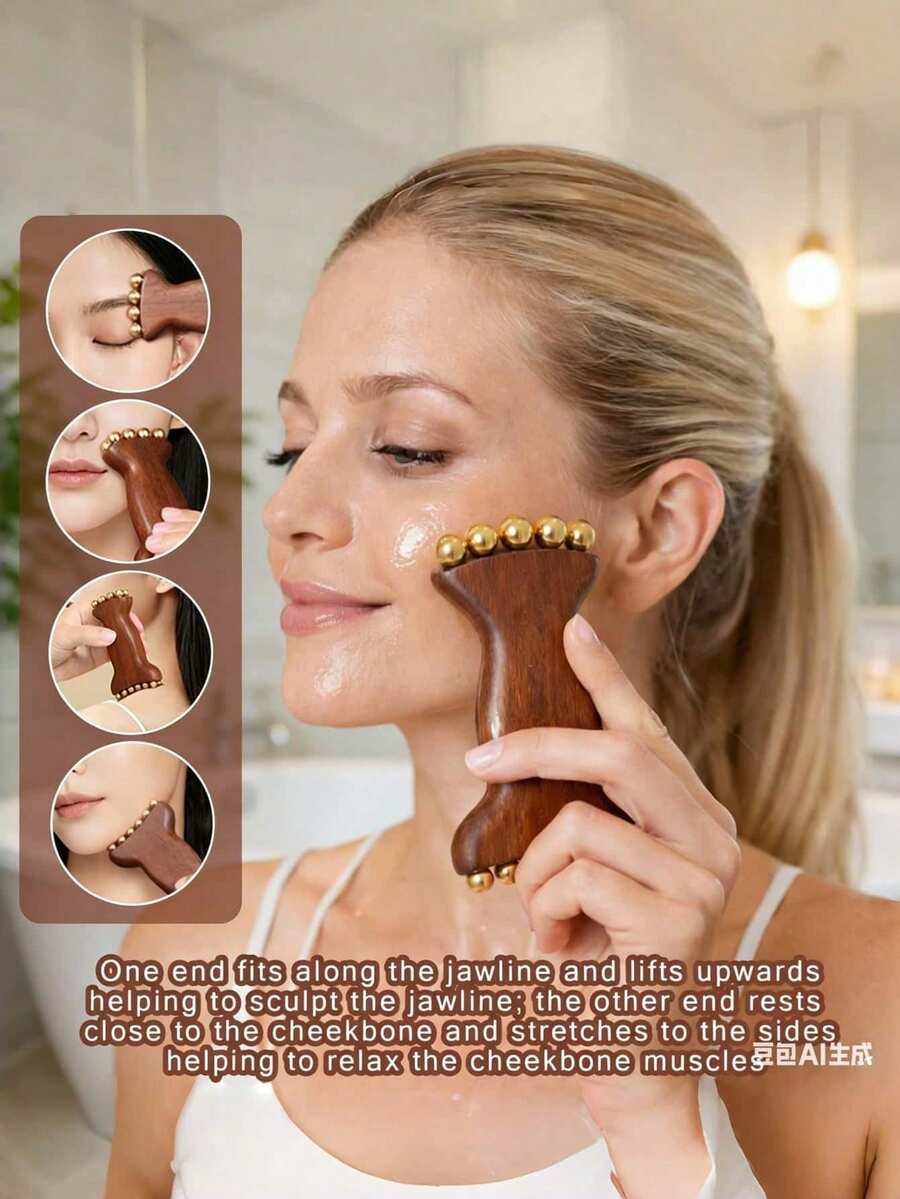 Ergonomic Handheld Facial And Neck Deep Tissue Massager, Suitable For Jawline, Face And Muscle, For Home And Office Use, Skincare Massage Roller, For Gua Sha And Tension Relief - Multicolor - View 1