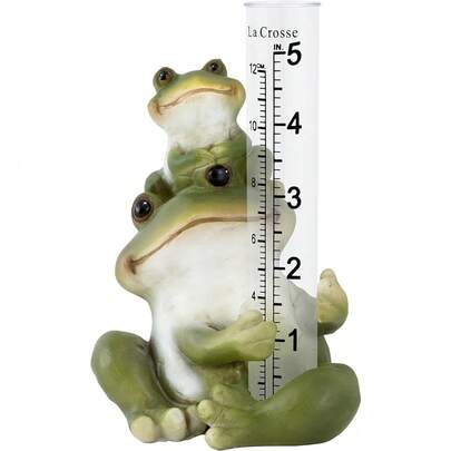 Cute Stylish 5 Inch Table Standing Frog Rain Gauge, Durable Weatherproof Polyresin Frog Sculpture, Decorative Freestanding Water Measuring Gauge, Artistic Mini Landscape Ornament For Home, Patio, Yard & Garden