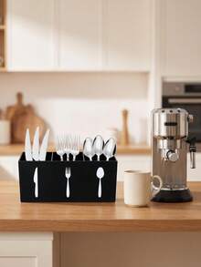 1 pieza Estante de almacenamiento multifuncional para la cocina, soporte duradero de color negro para utensilios con etiquetas, ahorra espacio, adecuado para guardar cuchillos, tenedores, cucharas y vajilla, se puede usar en el comedor, bar, encimera de la cocina o picnic al aire libre - Compartimento para cubiertos de tres compartimentos - Ver 9