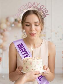 1pc/2pcs Birthday Girl Headband & Sash Set, Party Photo Decor, Ins Influencer Birthday Party Accessories, Glitter Letter Headband + Lightning Print Sash, Delicate Dreamy Color Scheme, Durable Construction, Secure Fit, Instantly Elevates Birthday Vibes, Suitable For Birthday Party, Gathering, Date, Outing, Perfect For Self-Use, Photography, Or Gift - Multicolor - View 2