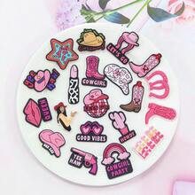 Random 10-50pcs Pink Denim Women's Series DIY Shoe Charms, Suitable For Shoes, Keychains, Sandals, Beach Bags, PVC Material Clog Decoration Accessories, Perfect Gift - Multicolor - View 3