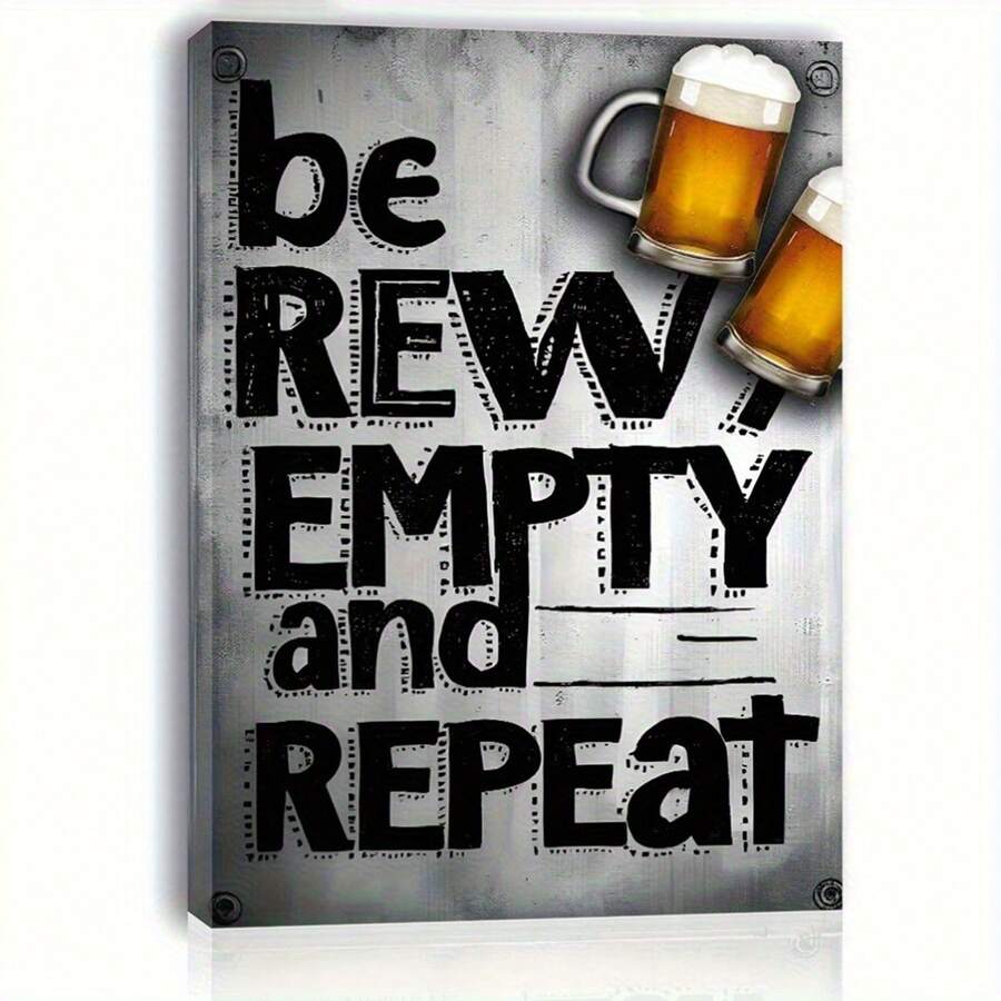 2D Flat, 2D Flat, 2D Flat 1pc 2D Flat Wooden Framed Canvas Artwork, Titled 'Be Rewarded: Empty And Repeat', Featuring A Vintage Beer Sign. This Ready-To-Hang Wall Art Is Ideal For Decorating Dining Rooms And Bars - 無框 - 查看 1