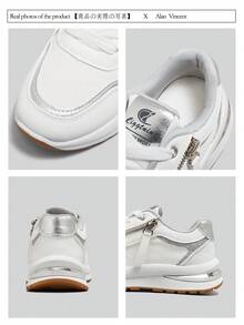 Alan Vincent[Free Return/Exchange]New Women's Casual Shoes, Fashionable Sneakers, White Shoes, Side Zipper, Lace-Up, Soft & Comfortable - White - View 2