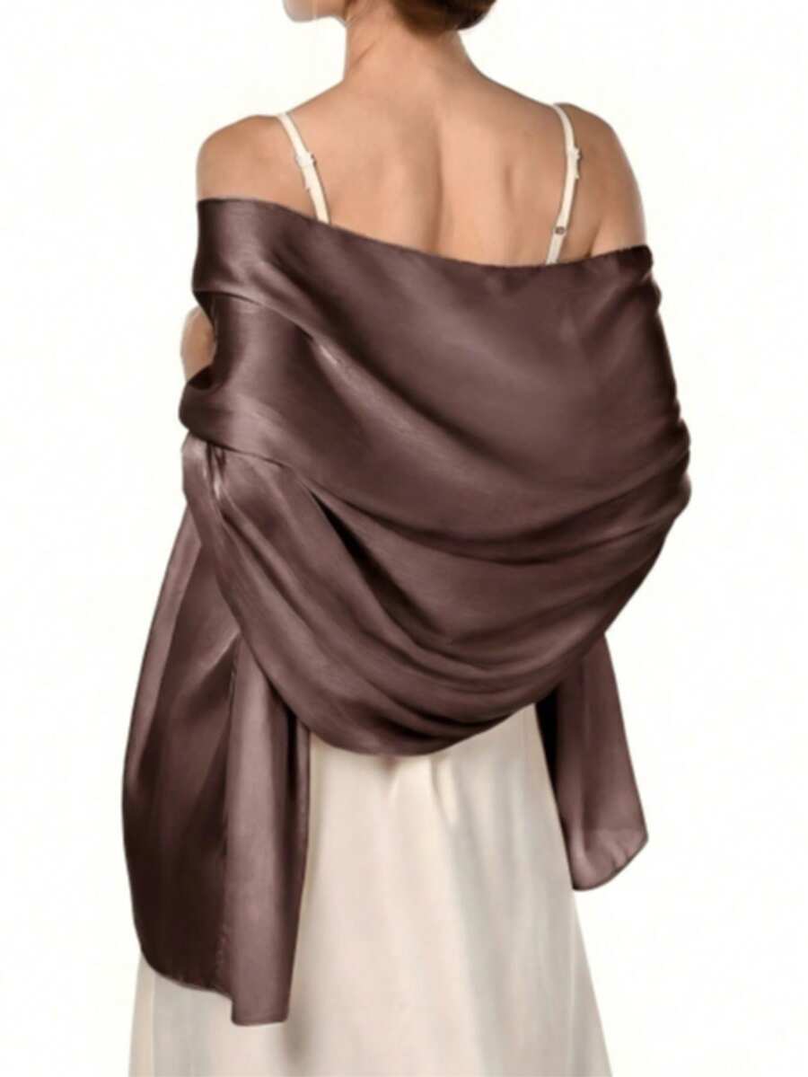 Pañuelo de seda satinada de unicolor para mujer, chal casual de otoño, pañuelo para protección solar, adecuado para la vida diaria - Café integral - Ver 1