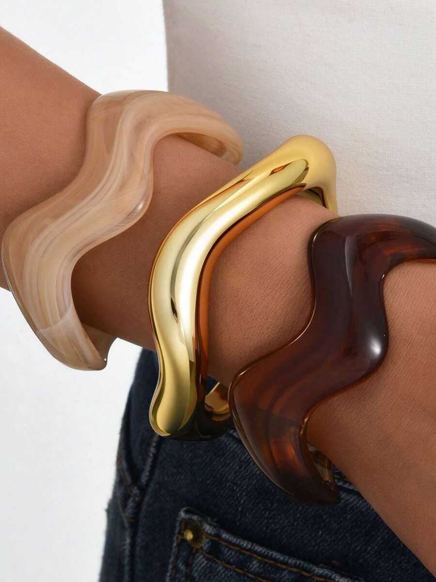Bộ 3 vòng tay acrylic lượn sóng, kiểu dáng cổ điển, cá nhân hóa, mang phong cách xuyên biên giới châu Âu và Mỹ, món quà Ngày của Mẹ bán chạy. - Nhiều màu - Xem 1