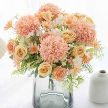 1/3/80件人造玫瑰繡球花牡丹混色花束，新娘花束，婚禮裝飾，DIY花環材料，生日派對裝飾材料，居家餐廳客廳花瓶裝飾，戶外花園秋季裝飾 - 香檳色 - 查看 4