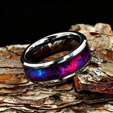 1pc Fashion Stainless Steel Ring Design Featuring A Cosmic Nebula Texture With Stunning Gradients Of Purple, Red, And Blue. The Pattern Is Inlaid With Synthetic Stone, Creating A Visual Effect Reminiscent Of Deep Space, All Finished With A High-Polished - Silver - View 13