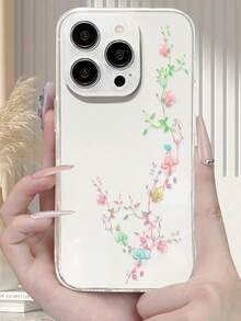 1pc Colorful Half Floral Pattern Full Coverage Transparent TPU Phone Case Suitable For IPhone 11 12 13 14 15 16 Pro Max Xr 7 8 Plus Series - Multicolor - View 3