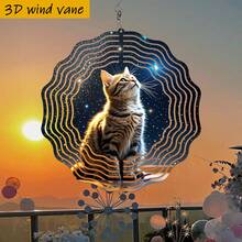 1个3D立体猫咪仰望星空金属风铃 - 10英寸圆形耐用铁质悬挂装饰,带360°旋转挂钩,适合室内/室外、圣诞节、婚礼、猫咪爱好者礼物(无需电池/电源),舒缓的音效(不含吊坠),款式随机 - A - 查看 7