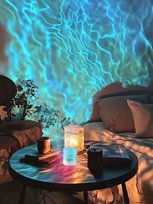 1 Stück Wasser Wellen LED Projektionsleuchte, USB Fernbedienung Atmosphärenlampe, Schlafzimmer Wohnzimmer dekorative Schreibtischlampe, Heim Party kreative ästhetische Beleuchtung, romantische kleine Beleuchtungsarmaturen - Wasserkräuselung - Übersicht 5