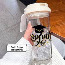 1個/5個 500ml 畢業帽玫瑰印花便攜旅行杯 - PC透明咖啡杯，防漏便攜水瓶附吸管與提繩，適合旅行、健身房、辦公室與學校 - 給畢業生與學生的優質禮物，畢業季冰咖啡理想之選 - 多色-學士帽did it - 查看 16