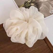 1 chiếc dây buộc tóc lưới kiểu Pháp cỡ lớn, dây buộc tóc cao cấp cho kiểu tóc đuôi ngựa, dây buộc tóc bằng vải chiffon cỡ cực lớn. - Màu be - Xem 5