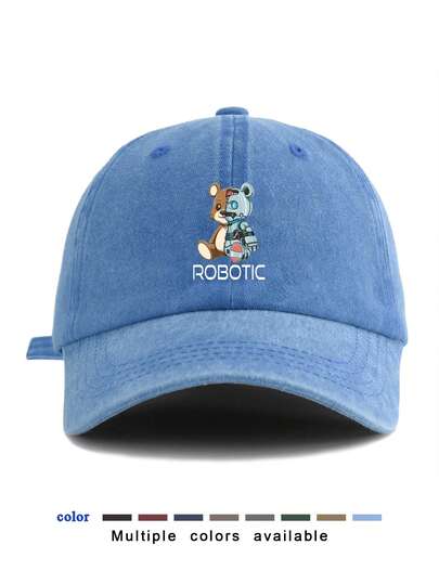 Mũ lưỡi trai nam thời trang & thú vị họa tiết gấu robot, kiểu dáng tối giản, nhẹ, có thể điều chỉnh kích cỡ, thoáng khí, thấm hút mồ hôi, phù hợp cho các hoạt động thể thao ngoài trời, mặc thường ngày và sử dụng hàng ngày.