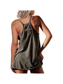 Women Athletic Dress Summer Tennis Workout Active Sports Mini Romper Dress Built In Shorts Travel Vacation Clothes - 灰色 - 查看 3