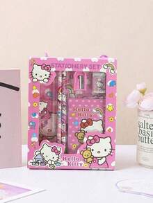 SANRIO Bộ văn phòng phẩm hình mèo hoạt hình 6 món, bao gồm thước kẻ, gọt bút chì, tẩy, sổ tay, dụng cụ vẽ và văn phòng phẩm sáng tạo, bộ quà tặng văn phòng phẩm hình mèo (Một số phụ kiện có thể được chọn ngẫu nhiên) - Nhiều màu - Xem 8