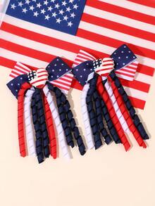 2pcs/Pack Fourth Of July USA Independence Day Multicolor Striped Fabric Bow Hair Clips, Cute Cake Headdress Hair Clips, American Flag Print Bow Hair Clips, Sparkly Glitter Hair Clips, Personalized Hair Accessories, Holiday Party Gift For Girls. - Multicolor - View 3