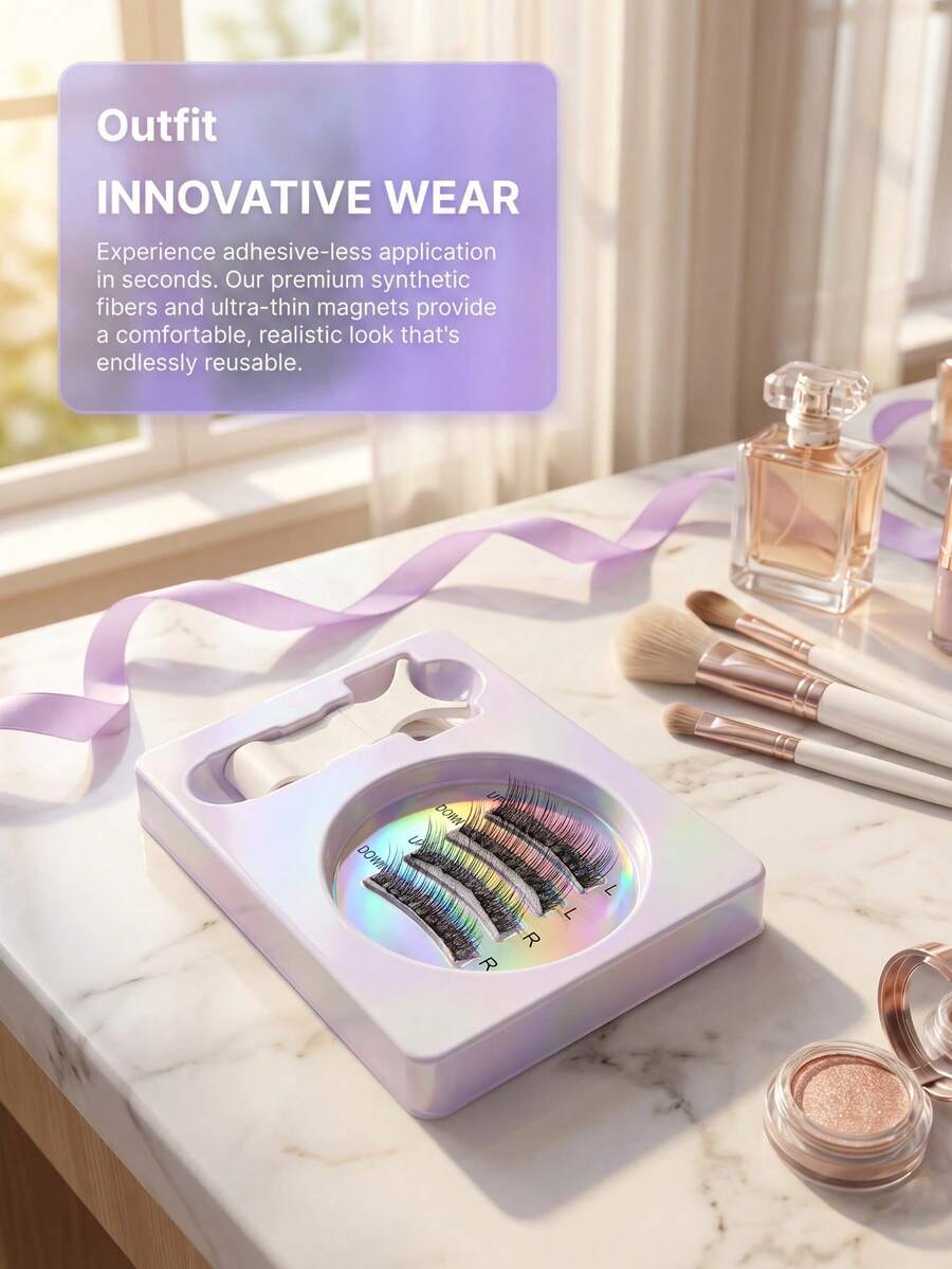 Glue-Free Magnetic False Eyelashes, Criss-Cross Natural 3D Curly, Easy To Apply - Multicolor - View 1