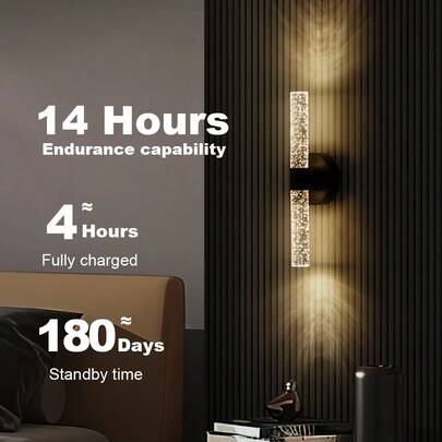 wamblz Rechargeable LED Wall Lamp With Bubble Column, 3-Color Changing Dimmable Wireless Wall Light, Nordic Style Battery Powered Wall Lamp For Home Decor, Living Room, Bedroom, Rental House, Stairwell