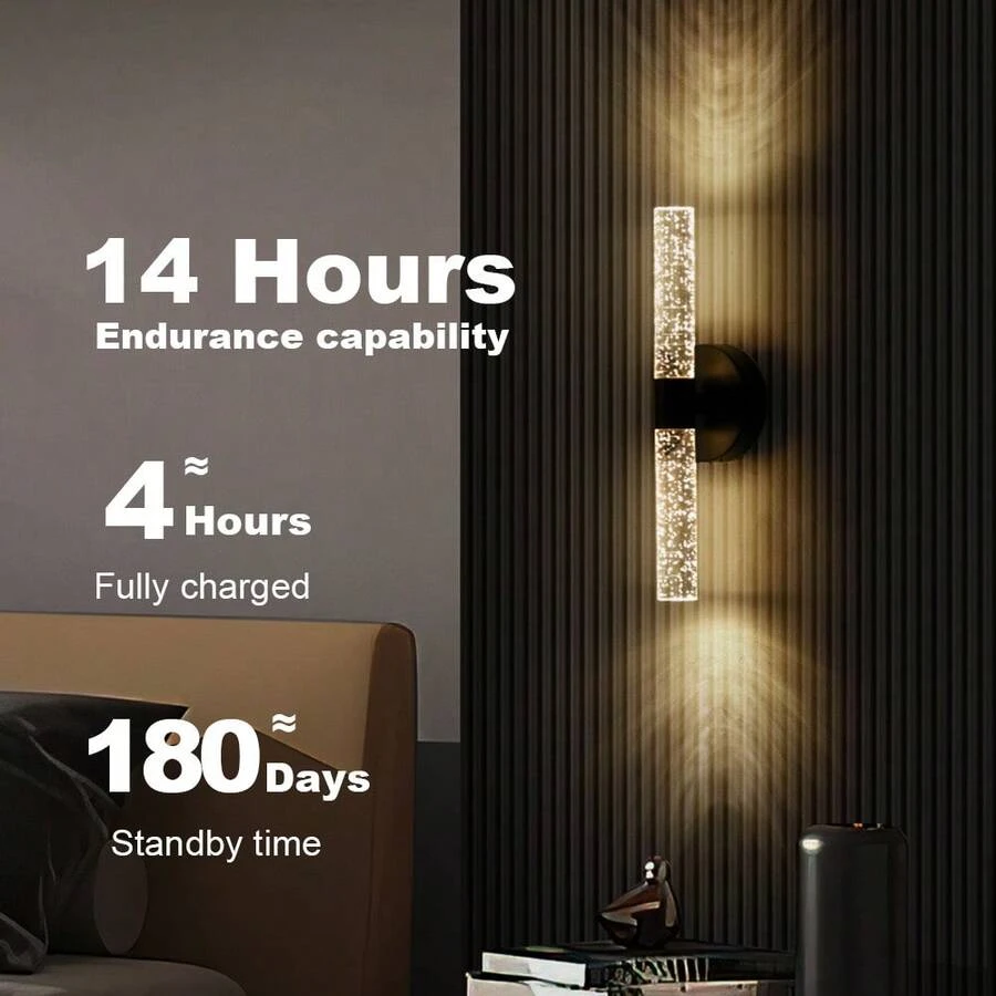 wamblz LED Wall Light Rechargeable With Bubble Column 3 Color Change Dimming Wireless Wall Sconce Nordic Battery Powered Wall Lamp Home Decor For Living Room Bedroom Rental House Stairwell