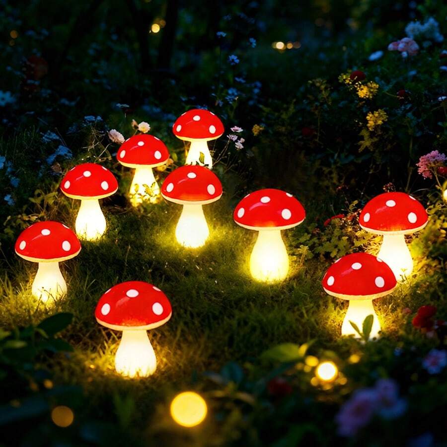 8/12/20pcs LED Mushroom String Lights, Waterproof Battery Operated Fairy Lights For Garden, Balcony And Room Decor - Multi-color light - View 1