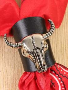 Vintage Distressed Bull Head Scarf Clip, European And American Style Scarf Holder, Western Cowboy Outfit Accessory - A - View 2