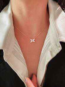 1pc S925 Sterling Silver & Mother-Of-Pearl Cross Pendant Necklace For Women, Minimalist Korean Style Delicate Choker, Elegant & Gentle Design, Versatile For Daily, Party Wear, Suitable For Holiday Gifts - Cross - View 5