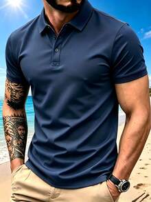 3pcs Men's Summer Solid Color Polo Shirts | Slim Fit Collared Tops, Suitable For Beach, Office, Light Sports - Multicolor - View 2
