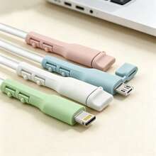Set de 4 protectores de cable de carga, organizador de cables anti-rotura, funda para cable de datos, compatible con laptops, tabletas y teléfonos con USB-C - cuatro elementos aleatorios - Ver 4