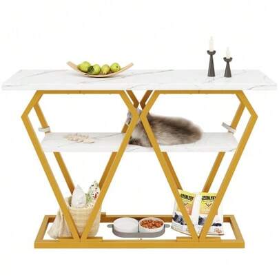 Konsolentisch (1 Stück) - 120 X 29.5 X 80 Cm - Ess- & Küchentisch, Balkontisch - Holztisch Mit Marmoroptik-Platte