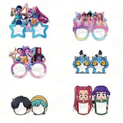 DOBBLE 6 piezas Nuevas gafas cuadradas 2026 Estilo K-Pop Girl DDemon HHunters Gafas Decoraciones de fiesta de cumpleaños para adultos Suministros de ducha de bebé de dibujos animados de cazadores de anime, Regalos de personajes de dibujos animados de anime, Regalos de vacaciones para fans y amigos, Regalos de Año Nuevo Estilo enviado al azar