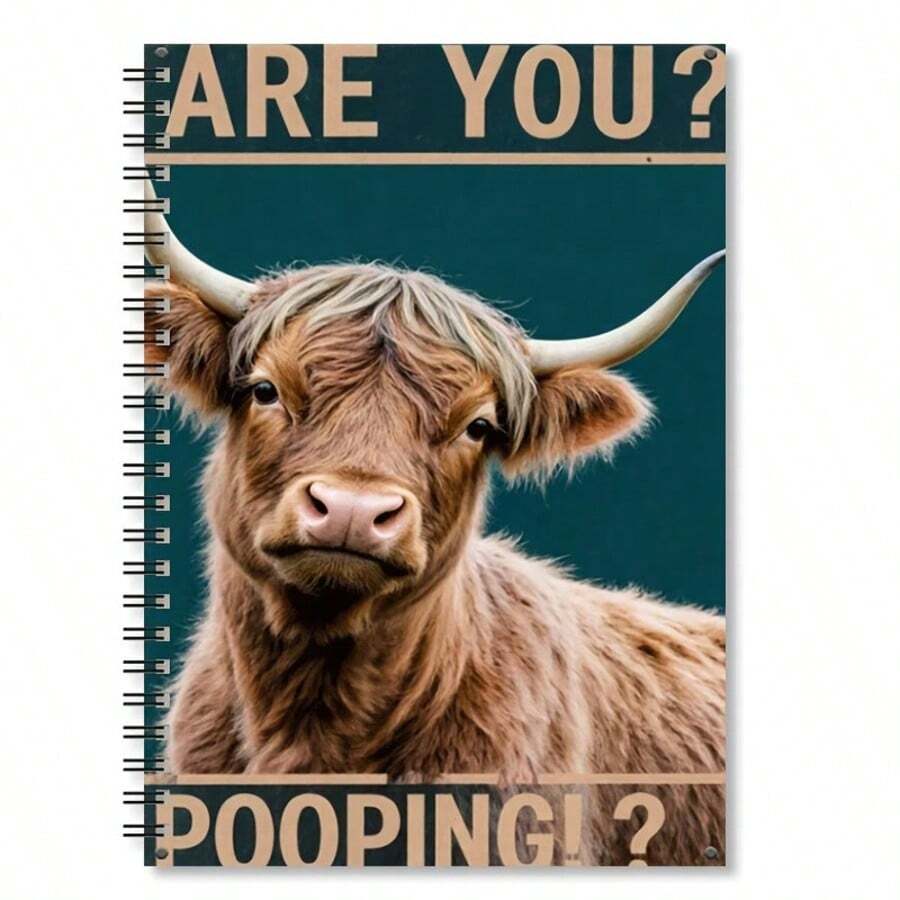 A5 Spiral Bound Notebook & Planner, Funny Highland Cow "Are You Pooping?" Scottish Cow Theme, Suitable For Office, Journaling, Student Gift, Cow Themed Stationery - D - View 1