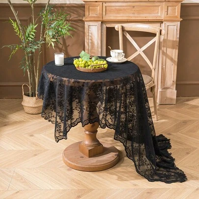 1pc French Pastoral Style Floral Lace Embossed Tablecloth, Dining Table Cover, Holiday Decor