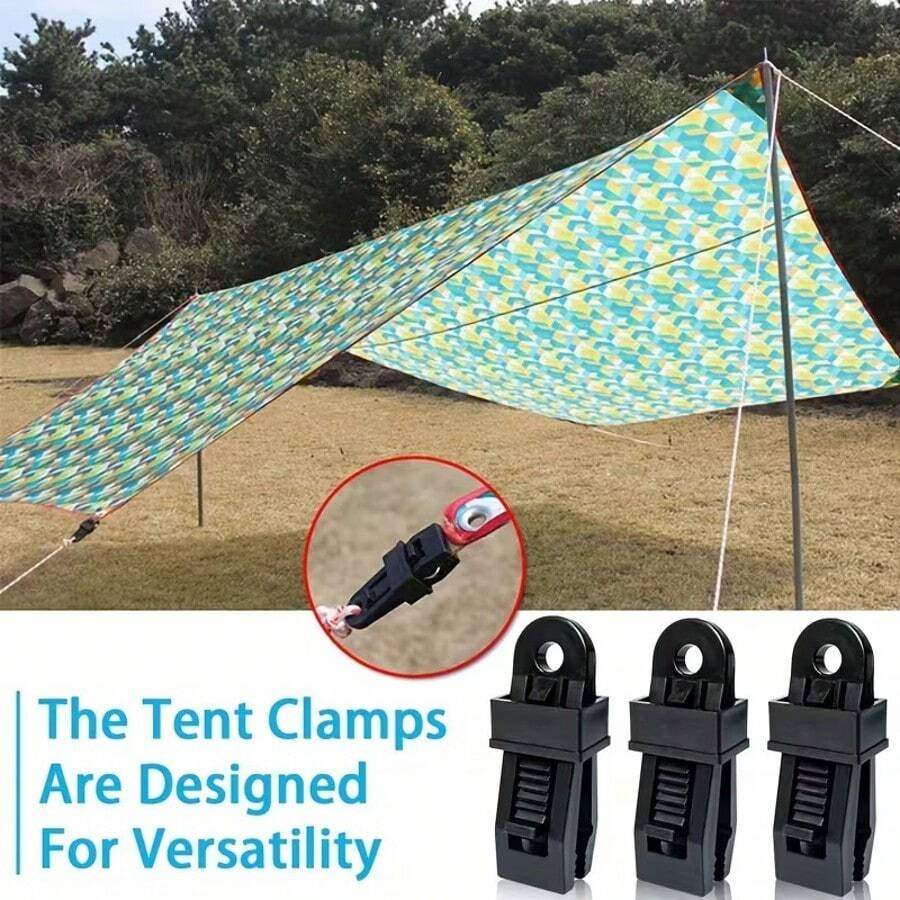 20-Piece Multi-Functional Outdoor Camping Tent Clips, Waterproof Tent Tarpaulin Fixing Buckles, Strong Grip Suitable For Tents And Waterproof Tarpaulins, Camping Accessories. - Black - View 1