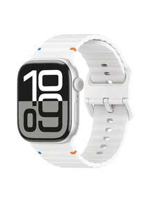 1 Peça Pulseira de Relógio Esportivo de Silicone Branca Fashionable Unissex, Macia, À Prova d'Água, Estilo Onda, para Pulseira de 38/40/41/42/44/45/46/49mm, para Apple Watch Series Ultra/SE/11/10/9/8/7/6/5/4/3/2/1, Acessórios de Relógio Inteligente - Branco (sem relógio) - Visão 2
