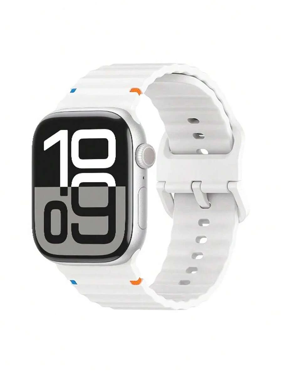 1 Peça Pulseira de Relógio Esportivo de Silicone Branca Fashionable Unissex, Macia, À Prova d'Água, Estilo Onda, para Pulseira de 38/40/41/42/44/45/46/49mm, para Apple Watch Series Ultra/SE/11/10/9/8/7/6/5/4/3/2/1, Acessórios de Relógio Inteligente