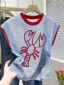 Nueva camiseta de manga corta con bloques de color y rayas, ropa de primavera/verano - Multicolor 6 - Ver 5
