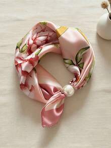 1PC Premium Large Pearl (2.5CM Diameter) Magnetic Buckle Neck Ring Scarf, Vintage Slouchy Necklace Style Printed Silk Scarf, Lightweight Versatile Accessory, Shirt Professional Decor Thin Scarf Fake Collar. - Multicolor - View 15