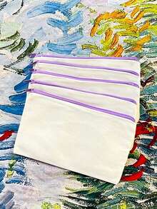 5/10/20/50pcs Blank Canvas Zipper Bags, Multi-Color Makeup Canvas Bags, Simple Tassel Zipper Bags, Blank Pencil Cases, Suitable For School, Travel, DIY Accessories Storage, Festival & Festival Gift Packaging Bags, Stationery - Beige - View 56