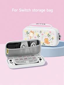 Funda protectora con diseño de gato naranja de dibujos animados y patrón floral, compatible con consola de juegos Switch/Switch 2ª generación, compatible con nueva Switch 2 (2025)/Switch OLED/Switch NS/Switch Lite, bolsa de almacenamiento, base con ranura para tarjetas, carcasa/funda protectora para consola de juegos, suave y amigable con la piel, protege tu consola favorita, el mejor regalo compatible con jugadores de Switch - Multicolor - Ver 12