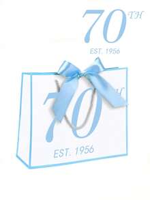 Bolsas de regalo conmemorativas del 30/40/50/60/70 aniversario, bolsas de regalo blancas con bordes y asas azules, bolsas de regalo de papel, bolsas de compras, bolsas de regalo con cintas de lazo azul, bolsas de regalo de bienvenida con cintas de lazo, bolsas de regalo de papel conmemorativas del cumpleaños con cintas de lazo - Multicolor - Ver 16