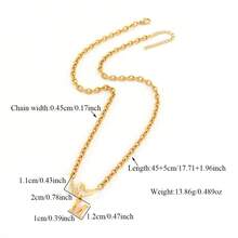 1pc Minimalist Gold Heart-Shaped Letter Pendant Stainless Steel Chain Necklace For Women - Yellow Gold - View 2