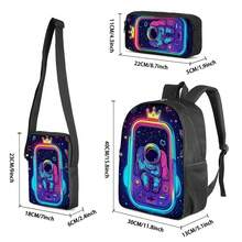 Conjunto de 3 piezas: Mochila impresa de astronauta de 16 pulgadas (mochila de capa única + bolso cruzado mini + estuche de lápices de capa única) - Negro - Ver 8