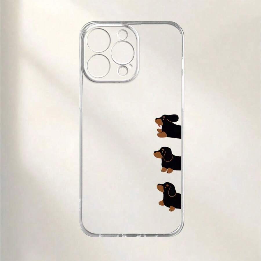 1pc Dachshund Dog Pattern Transparent Space Case Full Coverage TPU Phone Protective Cover - Multicolor - View 1