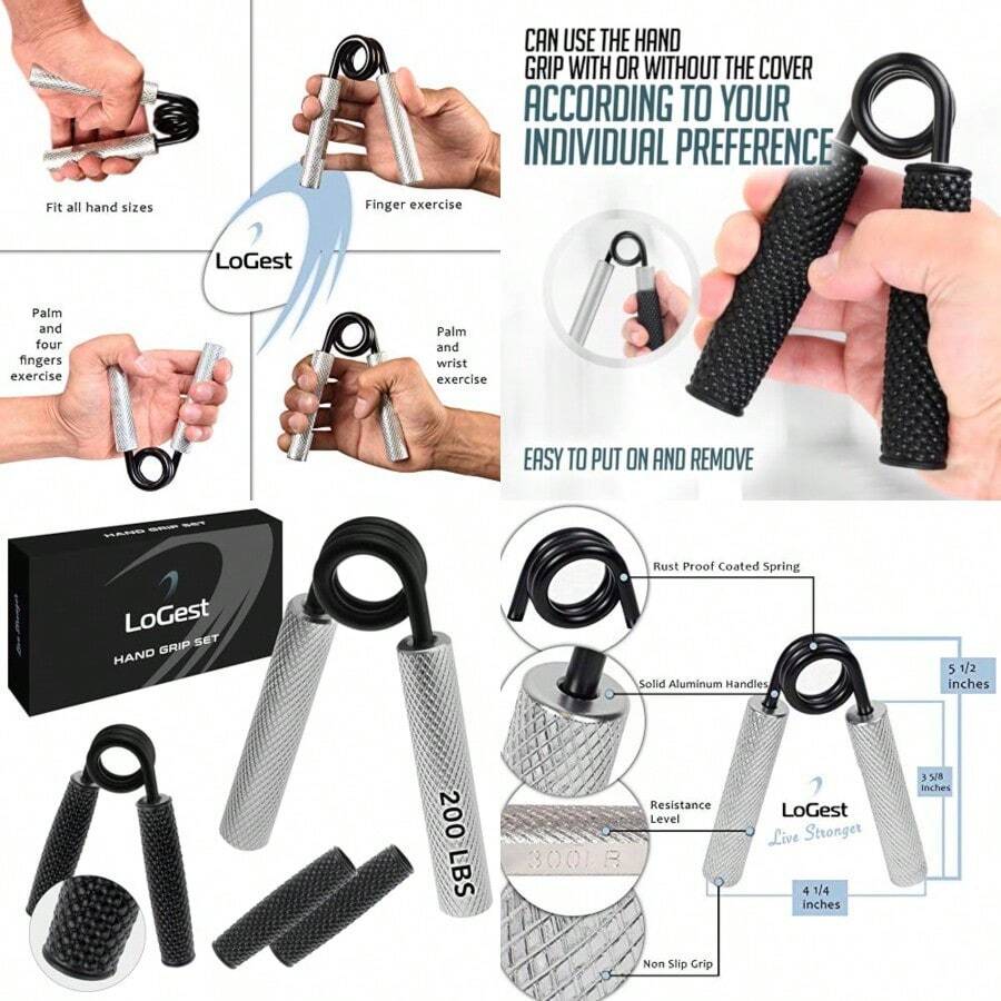 Logest - Fortalecedor de agarre de mano de metal de 100 libras a 350 libras fortalecedor de agarre resistente antideslizante con caja de regalo gran ejercitador de mano de muñeca y antebrazo - Plata200 libras - Ver 1