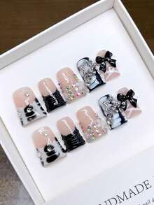 Rein handgefertigte tragbare Fake-Nägel, Entenschnabelform, handbemalt personalisierte Graffiti Western Stil Nail Art, hochwertige elegante minimalistisches Design, Full Cover Stil, Y2K Stil Nägel, einzigartige Nische kreative Fake-Nägel, tägliche Nail Art, süßer moderner Stil Nägel, geeignet für den täglichen Gebrauch, abnehmbar und wiederverwendbar. - Verschiedenfarbig - Übersicht 5