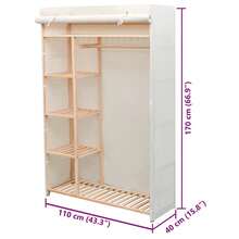 vidaXL Schrank Stoff und Kiefernholz 110 x 40 x 170 cm - Weiss - Übersicht 6