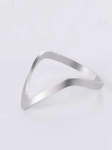 Nhẫn chữ V không đều bằng thép không gỉ, có thể xếp chồng lên nhau, dành cho nữ, trang sức thời trang tối giản, quà tặng nhẫn đính hôn và nhẫn cưới. - Chuỗi không đều - Xem 5