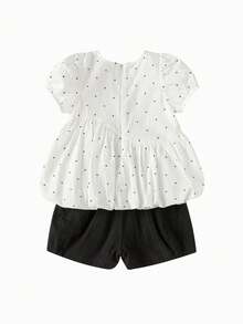 Balabala Bộ đồ bé gái kiểu bí ngô, mẫu mới 2026, chất liệu cotton mềm mại, trang phục thường ngày dễ thương và thoải mái, thích hợp mặc hàng ngày. - Tông màu trắng - Xem 2